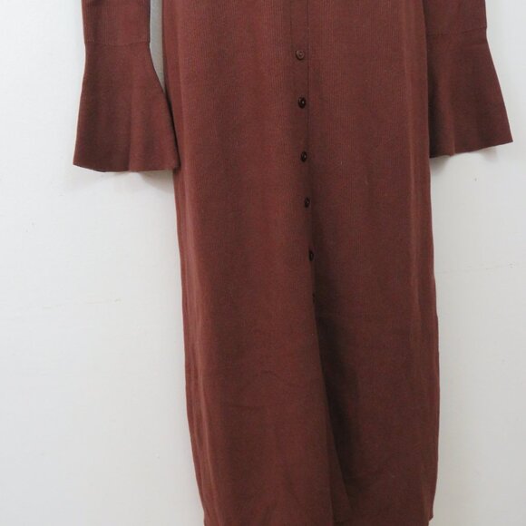 Paige size Large Ribbed Knit Button Down Dress Brown Long Sleeve NEW - Picture 5 of 6